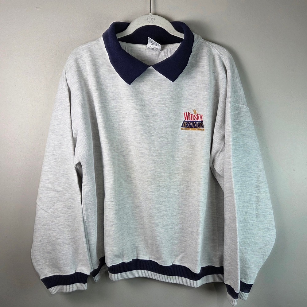 American Born Winston Winners Sweatshirt Mens Large Gray Excellent Vintage 90s